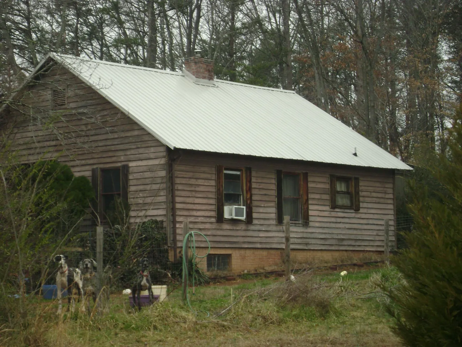 White metal roof on an old wood sided farmhouse, from a Metal Roof Installation job in Moran
